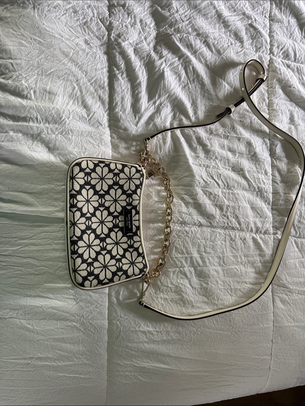 kate spade Black and White Floral Crossbody with Gold Chain